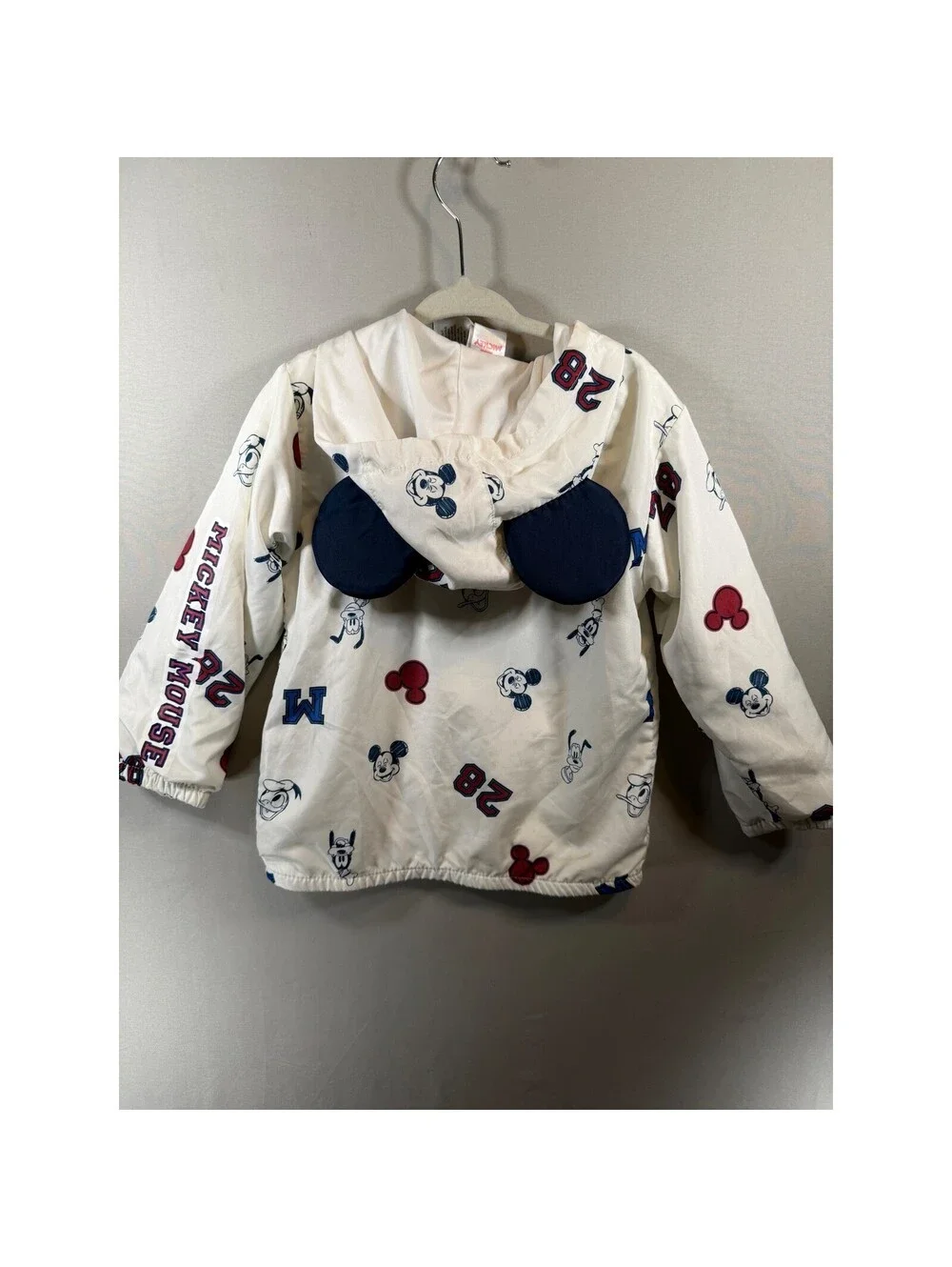 Disney Junior Mickey Mouse White Hooded Windbreaker Jacket 3D Ears Kids 3T